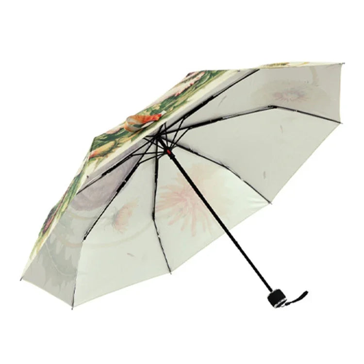 Creative Fashion Three Fold Lazy Cat Pattern Silver Tape Anti Ultraviolet Sunshade Umbrella, Cat Pattern Silver Tape Umbrella