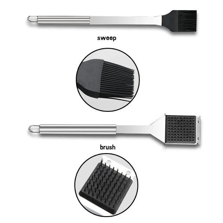 10 in 1 Outdoor Tableware Set Camping Barbecue Tableware Picnic Tool Set with Thermometer, 10 in 1, with Thermometer