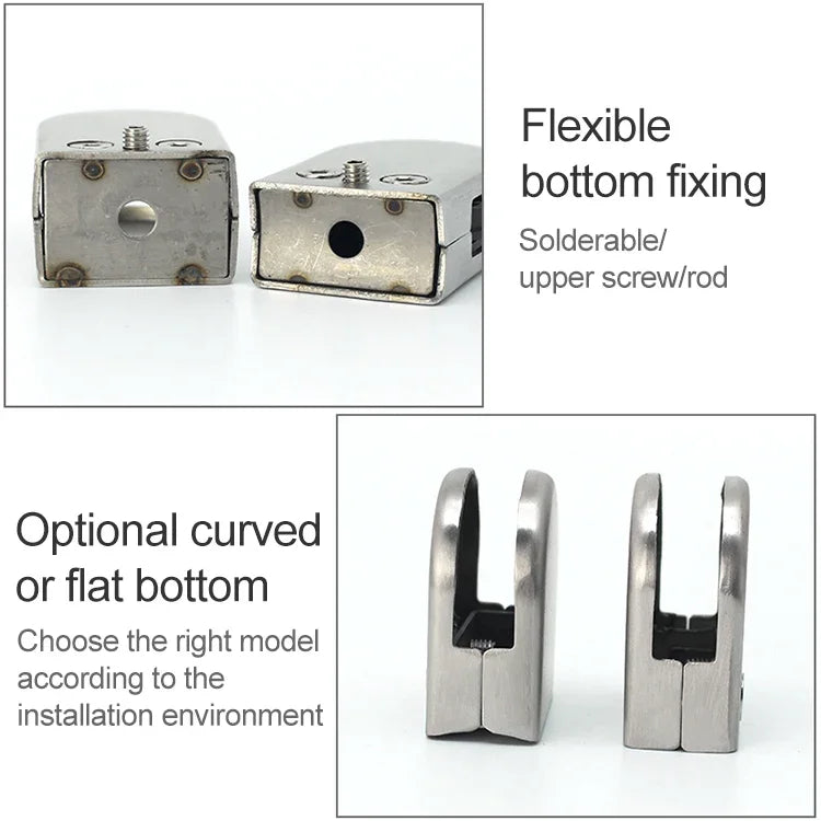 15-20mm Flat Bottom Matte Polished  304 Stainless Steel Fixed Clip Railing Glass Wood Layer Board Clamp Bracket, 15-20mm, Flat, 304 Stainless Steel