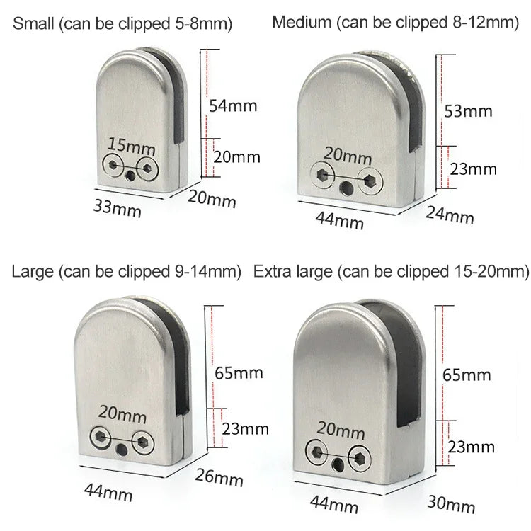 5-8mm Concave Curved Bottom Matte Polished 304 Stainless Steel Fixed Clip Railing Glass Wood Layer Board Clamp Bracket, 5-8mm, Curved Bottom, 304 Stainless Steel