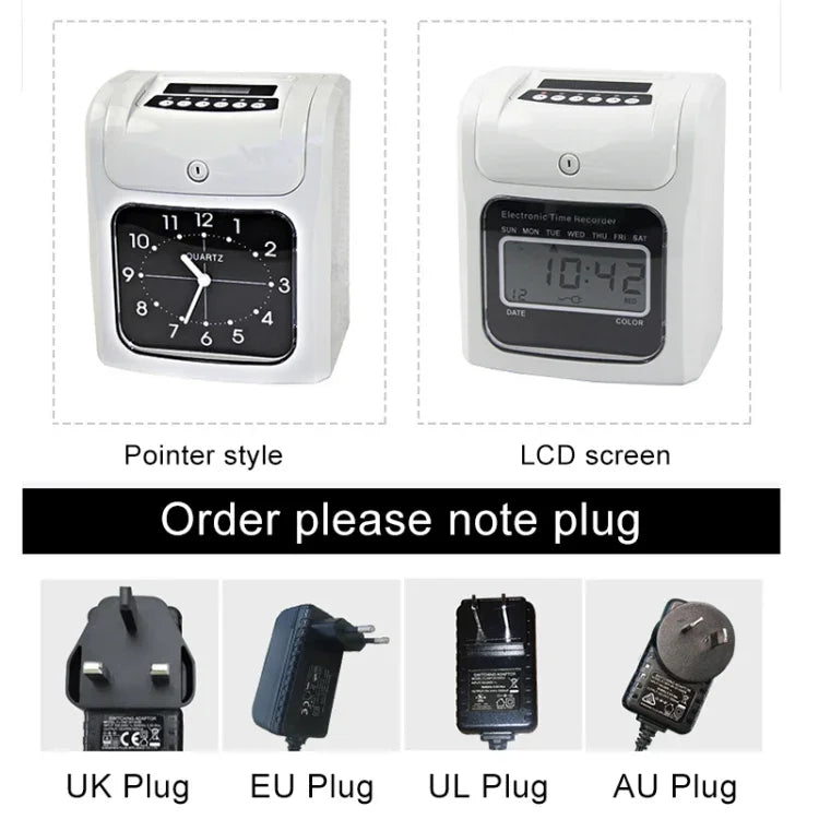 LCD Screen Electronic Time Clock Paper Card English Attendance Machine Punch Machine, Support Music Bell, LCD Screen