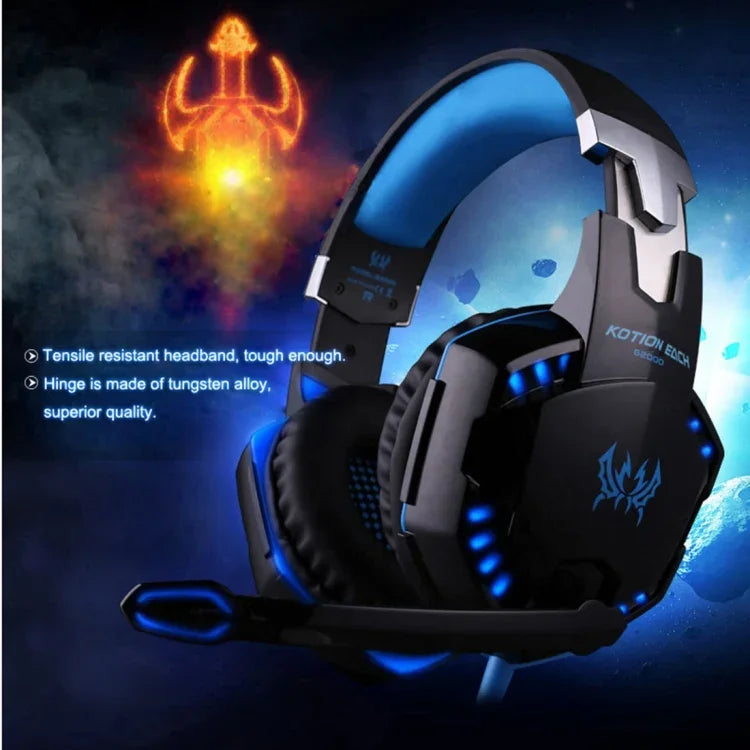 KOTION EACH G2000 Over-ear Game Gaming Headphone Headset Earphone Headband with Mic Stereo Bass LED Light for PC Gamer,Cable Length: About 2.2m(White + Red), G2000