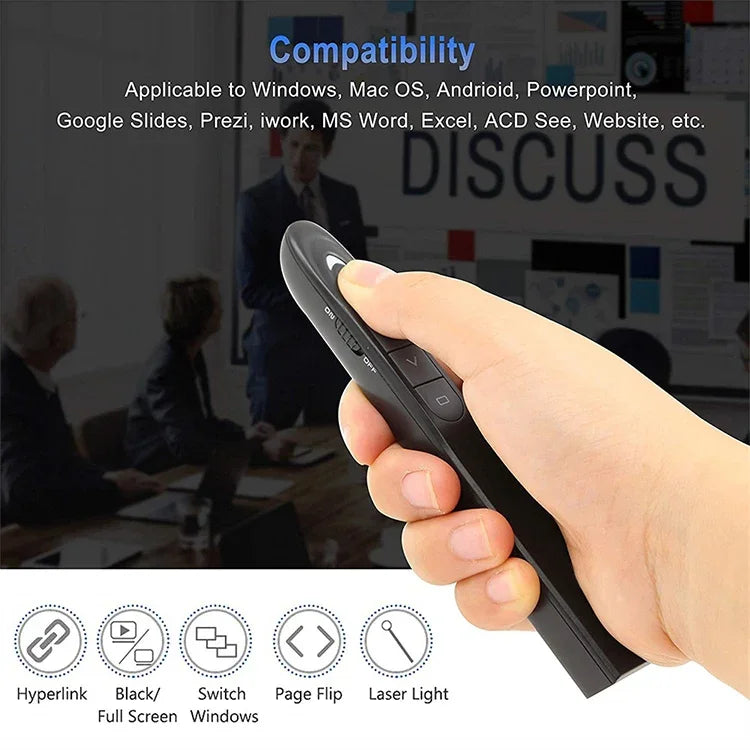 XM930 2.4GHz Wireless Laser PowerPoint Page Turning Pen Multimedia Wireless Presentation Projection Pen with USB Receiver, Support Low Battery Remind, Remote Control Distance: 100m, 100m White, 100m Black