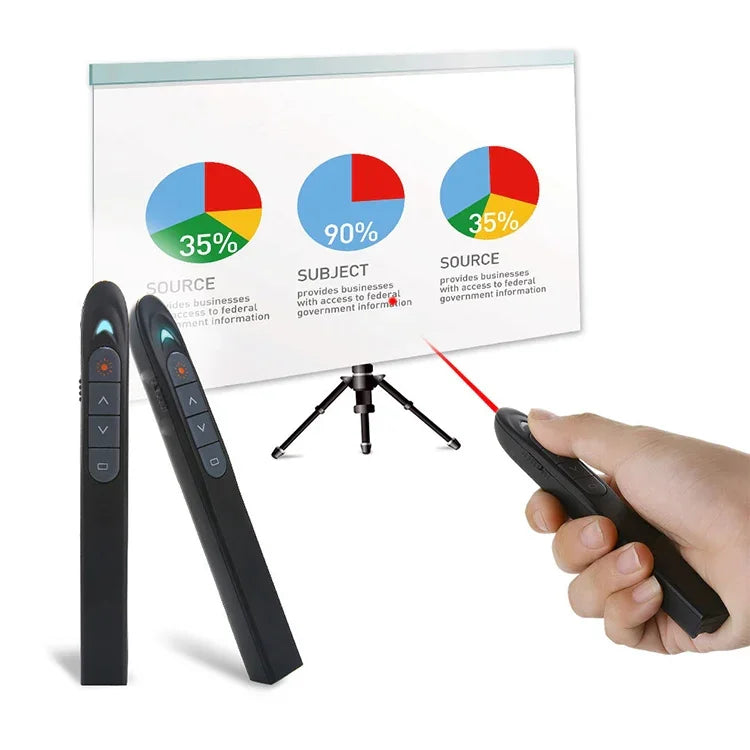 XM930 2.4GHz Wireless Laser PowerPoint Page Turning Pen Multimedia Wireless Presentation Projection Pen with USB Receiver, Support Low Battery Remind, Remote Control Distance: 100m, 100m White, 100m Black