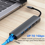 BYL-2210 6 in 1 USB-C / Type-C to USB Multifunctional Docking Station HUB Adapter with 1000M Network Port, BYL-2210