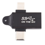 USB 3.0 Female to Type-C / USB-C Male + Micro Male Aluminium Alloy Adapter, USB 3.0 Female to Type-C Male + Micro Male