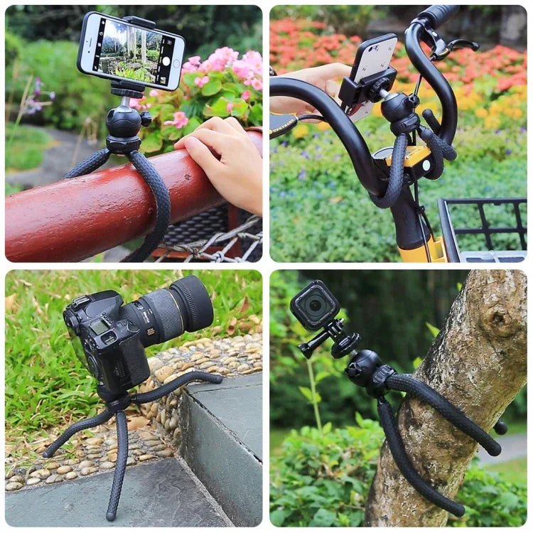 PULUZ Mini Octopus Flexible Tripod Holder with Ball Head & Phone Clamp + Tripod Mount Adapter & Long Screw for SLR Cameras, DJI, Insta360, GoPro and Other Action Cameras, Cellphone, Size: 25cmx4.5cm, 25cm Tripod + Phone Clamp