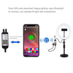PULUZ 7.9 inch 20cm RGBW Light + Round Base Desktop Mount Dimmable LED Dual Color Temperature LED Curved Light Ring Vlogging Selfie Photography Video Lights with Phone Clamp, 7.9 inch + Round Mount