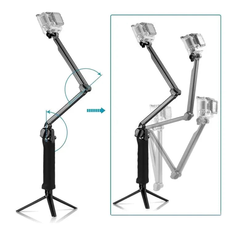 PULUZ 3-Way Grip Foldable Tripod Selfie-stick Extension Monopod for DJI, Insta360, GoPro and Other Action Cameras, Length: 20-58cm, Length: 20-58cm