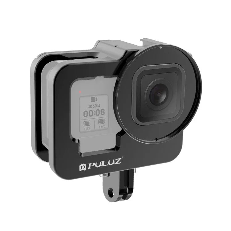 PULUZ for GoPro HERO13 Black /12 Black /11 Black /10 Black /9 Black Thicken Housing Shell CNC Aluminum Alloy Protective Cage with Insurance Frame & 52mm UV Lens, For GoPro HERO9 Black Thicken