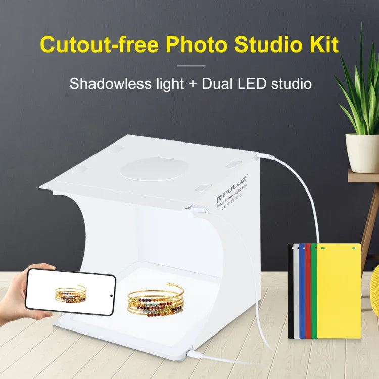 PULUZ Mini LED Photography Shadowless Light Lamp Panel Pad + Studio Shooting Tent Box, Acrylic Material, 20cm x 20cm Effective Area, 20cm(2 LED) + Shadowless Light