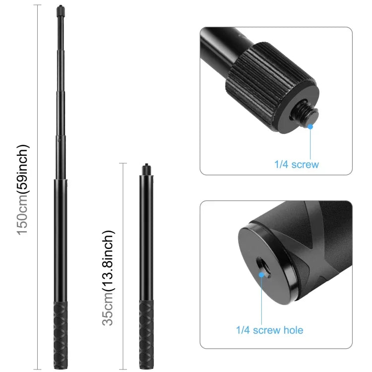 PULUZ 157cm Metal Selfie Stick Monopod  for Insta360 One RS / X2 / X3 / X4 / DJI Osmo 360, 150cm Monopod