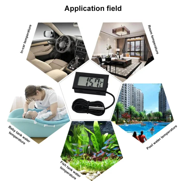 Mini LCD Digital Thermometer for Fridge Freezer, Insert Size 46mm x 26.6mm, Cable Length 1m, PT-2