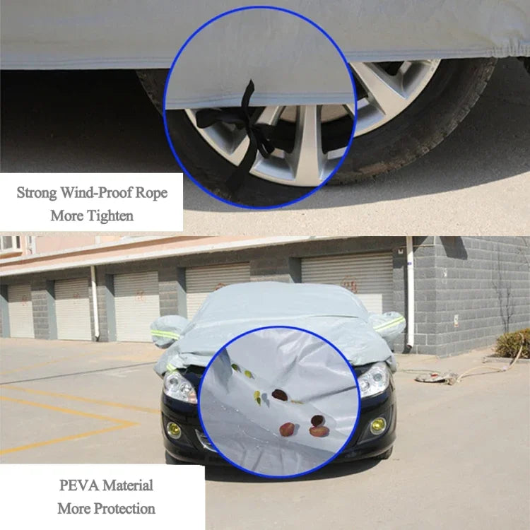PEVA Anti-Dust Waterproof Sunproof Sedan Car Cover with Warning Strips, Fits Cars up to 5.1m(199 inch) in Length, 199inch (XXL)
