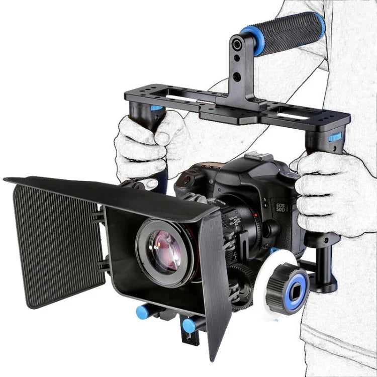 YELANGU YLG1103A-B Large Handle Video Camera Cage Stabilizer + Matte Box Kit for DSLR Camera / Video Camera