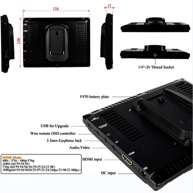 FEELWORLD FW-759 7 inch Slim Design 1280 x 800 Camera Field Monitor HDMI 1080P