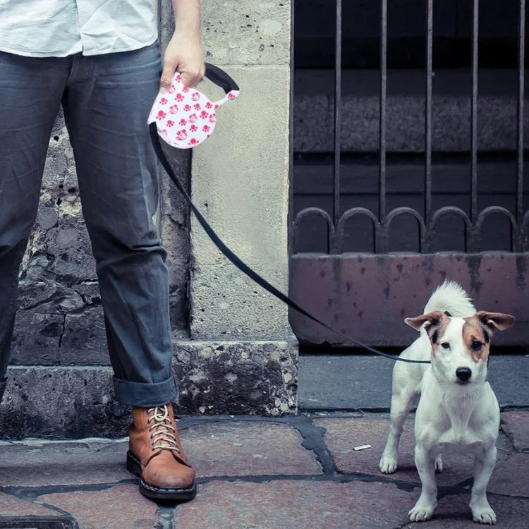 5m Pink Dog Footprint Pattern Easy Operation Retractable Dog Leash, Pink Dog Footprint
