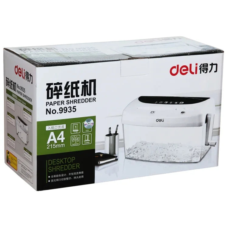 Deli Office Series Hand-cranked A4 / CD / Card Desktop Paper Shredder, Waste-bin Volume: 4L (No. 9935), No. 9935