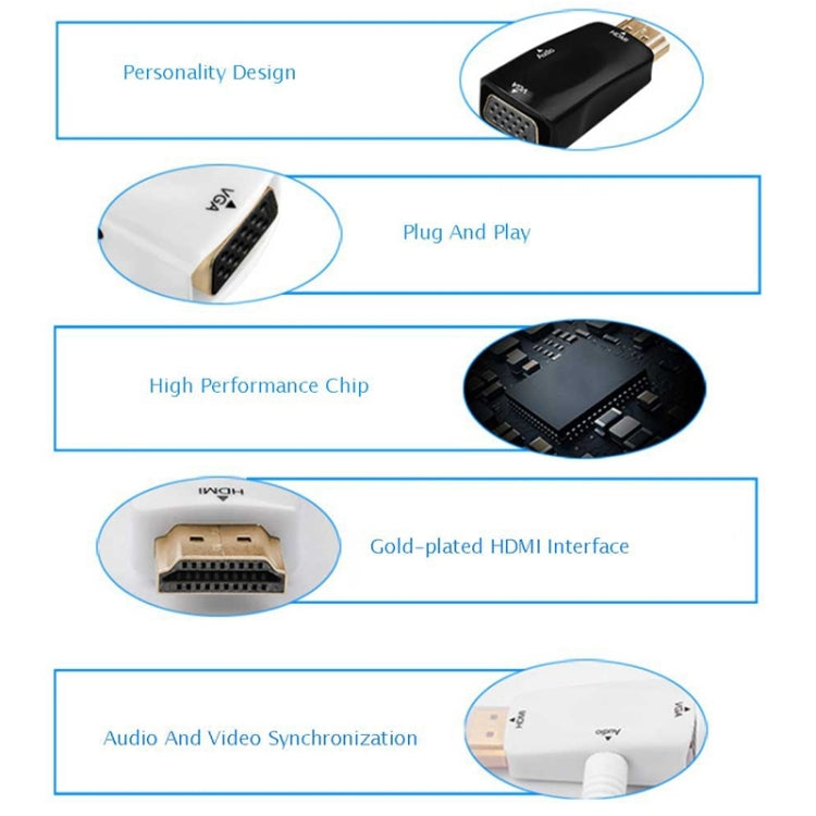 Full HD 1080P HDMI to VGA and Audio Adapter for HDTV / Monitor / Projector, HDMI Male to VGA + Audio (Black), HDMI Male to VGA + Audio (White)