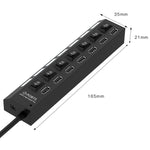 7 Ports USB Hub 2.0 USB Splitter High Speed 480Mbps with ON/OFF Switch / 7 LEDs, 7 Ports (Black)