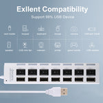 7 Ports USB Hub 2.0 USB Splitter High Speed 480Mbps with ON/OFF Switch / 7 LEDs, 7 Ports (Black)