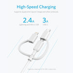 ANKER 3 in 1 8 Pin + Micro USB + USB-C / Type-C Interface MFI Certificated Data Cable