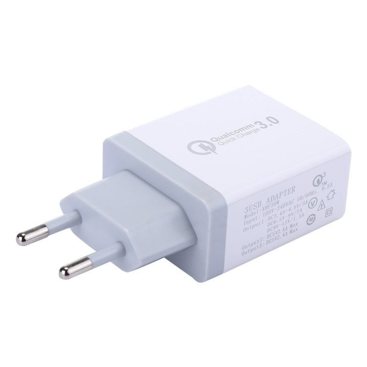 XHF30W 3 QC3.0 USB Fast Charging Wall Charger, EU Plug, EU Plug