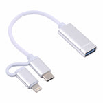 USB 3.0 Female to 8 Pin + USB-C / Type-C Male Charging + Transmission OTG Nylon Braided Adapter Cable, Cable Length: 11cm, 8 Pin Silver + White, 8 Pin Black, 8 Pin Silver, 8 Pin Red, 8 Pin Blue