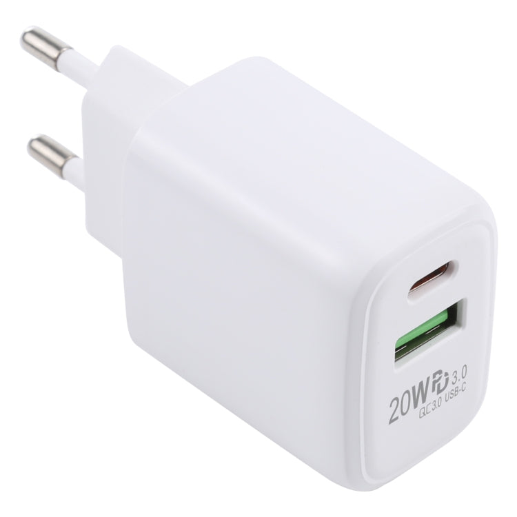 LZ-215A+C 20W QC 3.0 USB + PD 3.0 USB-C / Type-C Fast Charging Travel Charger, EU Plug, EU Plug