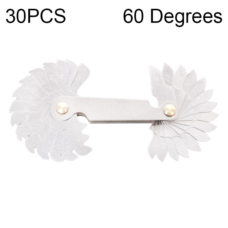 30 PCS US Screw Pitch Thread Blades 60 Degrees CR Stainless Steel Thread Gauge, 30 PCS Thread Gauge
