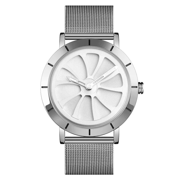 SKMEI 9204 Fashion Skeleton Rotating Dial Waterproof Business Mesh Belt Quartz Watch Men Watch