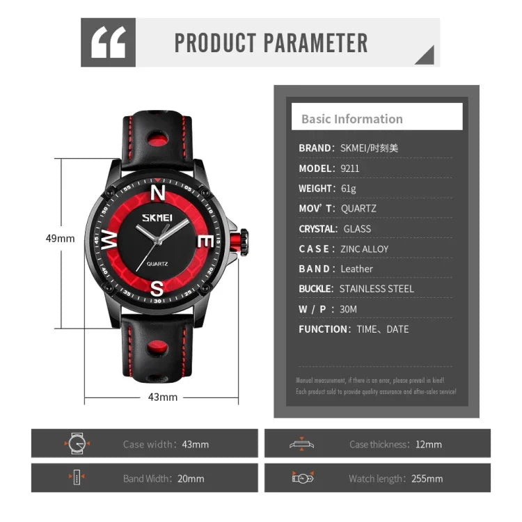 SKMEI 9211 Fashion Sports Stereo Dial Luminous Pointer Creative Watch Business Trend Men Quartz Watch