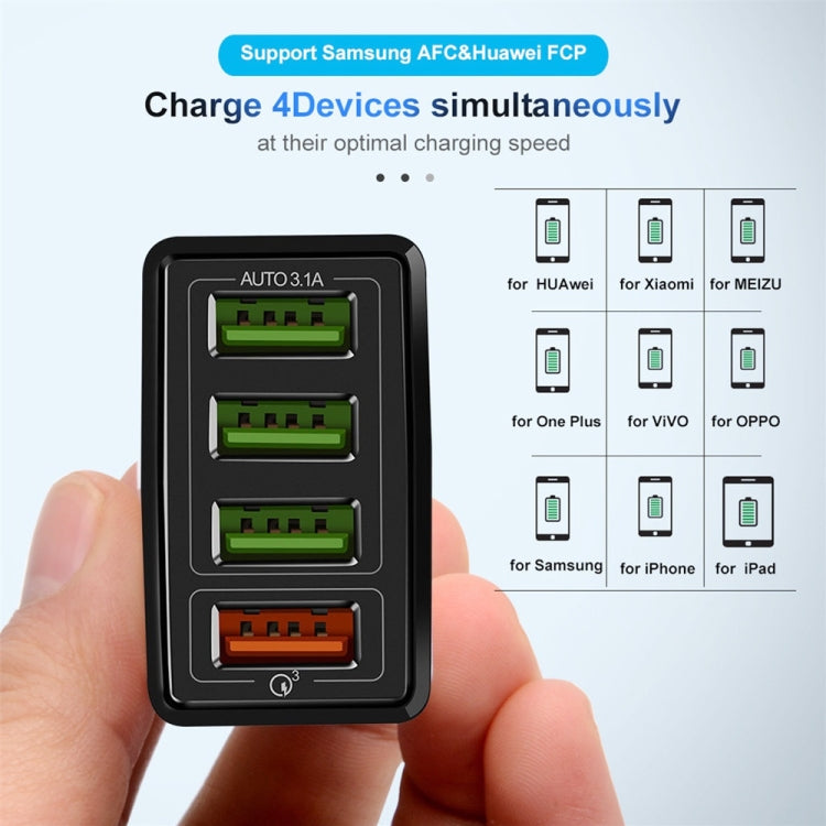 30W QC 3.0 USB + 3 USB 2.0 Ports Mobile Phone Tablet PC Universal Quick Charger Travel Charger, UK Plug, UK Plug