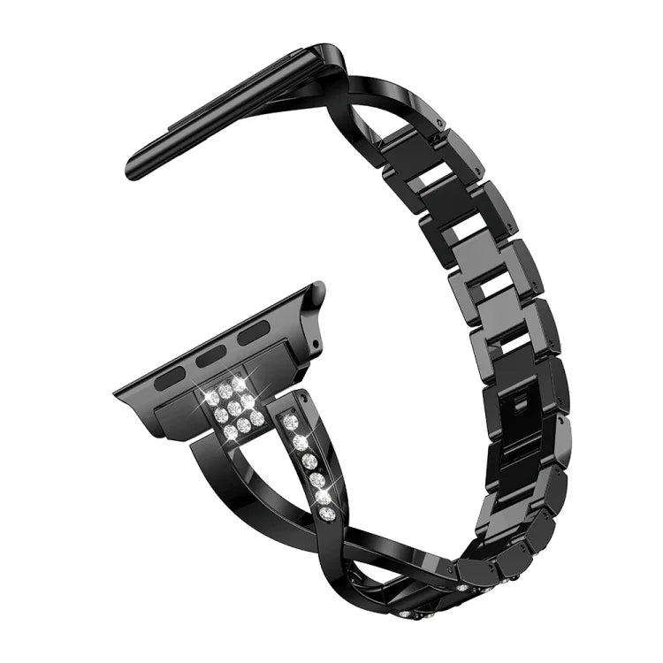 X-shaped Diamond-studded Solid Stainless Steel Wrist Strap Watch Band for Apple Watch Series 3 & 2 & 1 42mm