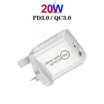 SDC-20WA+C 20W PD 3.0 + QC 3.0 USB Dual Fast Charging Universal Travel Charger with Micro USB to 8 Pin Fast Charging Data Cable, UK Plug, USB to 8 Pin (UK Plug)