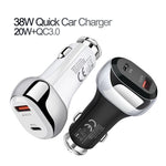 YSY-312PD QC3.0 18W USB + PD 20W USB-C / Type-C Car Charger with Type-C to Type-C Data Cable, PD 20W with Type-C to Type-C Cable