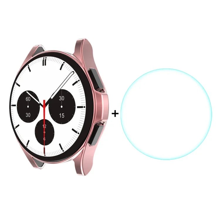 For Samsung Galaxy Watch4 Classic 46mm ENKAY Hat-Prince Full Coverage Electroplate Soft Case TPU HD Clear Cover + Tempered Glass Protector, For Samsung Galaxy Watch4 Classic 46mm