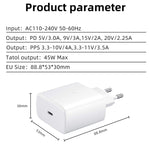 M135 45W USB-C / Type-C Port Fast Charger, EU Plug, EU Plug