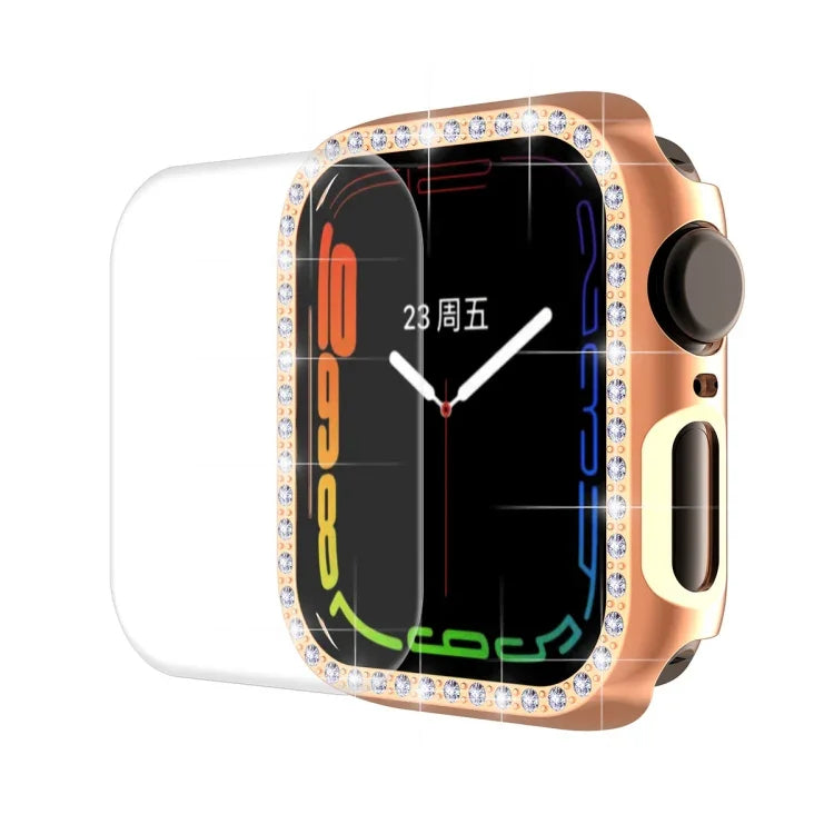 ENKAY Hat-Prince Electroplate PC Diamond Watch Case + Full Coverage Curved PET Screen Protector Film For Apple Watch Series 7 45mm