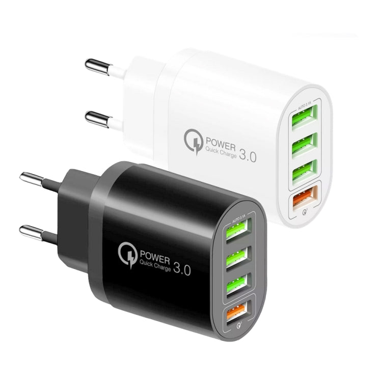 QC-04 QC3.0 + 3 x USB 2.0 Multi-ports Charger for Mobile Phone Tablet, EU Plug, EU Plug