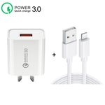 CA-25 QC3.0 USB 3A Fast Charger with USB to 8 Pin Data Cable, AU Plug, AU Plug + 8 Pin Cable