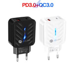 PD03 20W PD3.0 + QC3.0 USB Charger with Type-C to Type-C Data Cable, EU Plug, EU Plug + Type-C to Type-C Cable