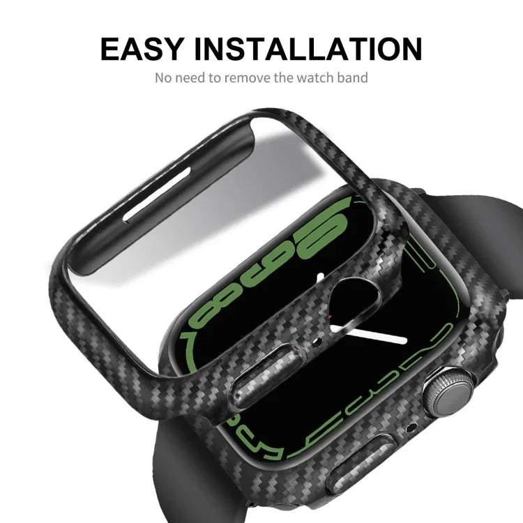 ENKAY Carbon Fiber PC Case + Full Coverage PET Screen Protector, For Apple Watch Series 9 / 8 / 7 41mm, For Apple Watch Series 9 / 8 / 7 45mm