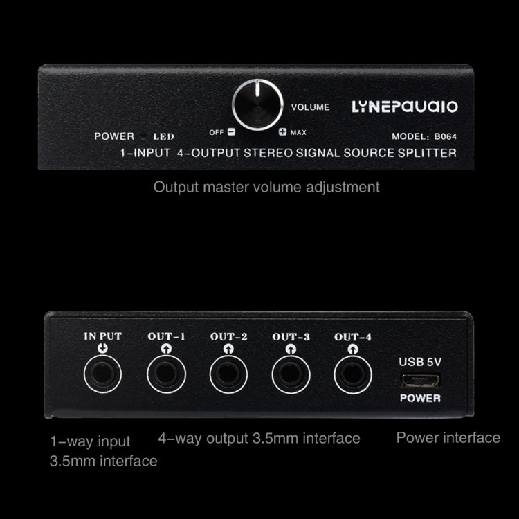 1 In 4 Out Audio Frequency Signal Splitter Distribute Device, Non Consumption, 3.5mm Interface Output, 1 In 4 Out 3.5mm Interface