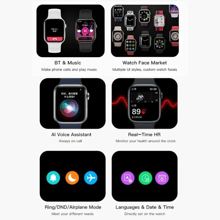 CT7 1.7 inch Color Screen Smart Watch,Support Heart Rate Monitoring/Blood Pressure Monitoring