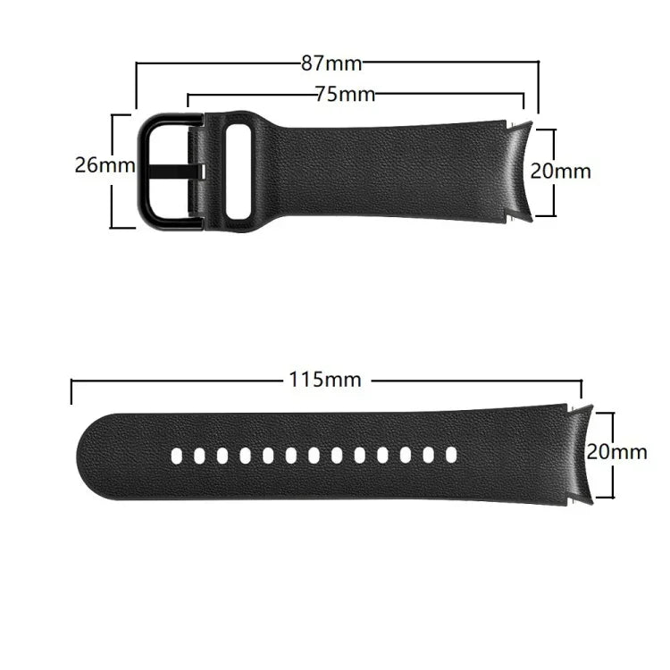 20mm Silicone Adhesive Leather Watch Band, For Samsung Galaxy Watch 4 Classic 46mm, For Samsung Galaxy Watch 4 Classic 42mm, For Samsung Galaxy Watch Active 2