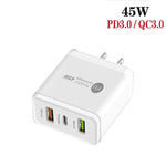 45W PD3.0 + 2 x QC3.0 USB Multi Port Charger with Type-C to Type-C Cable, US Plug, US Plug + Type-C to Type-C Cable