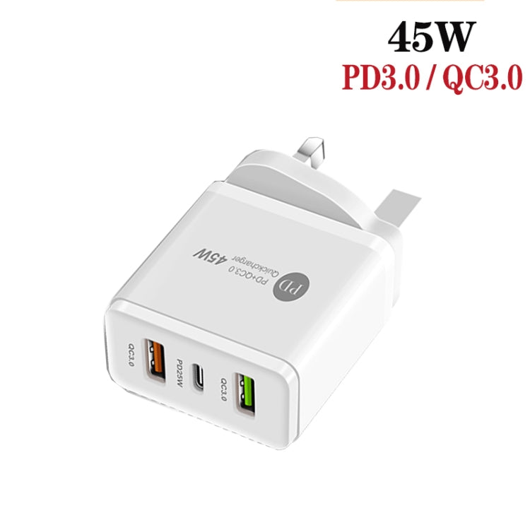 45W PD3.0 + 2 x QC3.0 USB Multi Port Charger with Type-C to Type-C Cable, UK Plug, UK Plug + Type-C to Type-C Cable