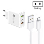 45W PD25W + 2 x QC3.0 USB Multi Port Charger with USB to 8 Pin Cable, EU Plug, EU Plug + USB to 8 Pin Cable
