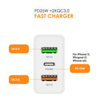 45W PD25W + 2 x QC3.0 USB Multi Port Charger with USB to 8 Pin Cable, EU Plug, EU Plug + USB to 8 Pin Cable